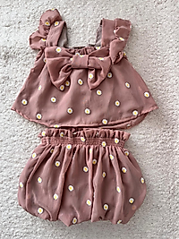 İkili Şifon Kumaş Papatya İşlemelı Kız Takım