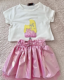 İkili Dondurmalı Bluz Hologramlı Tül Detaylı Takım