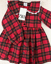 Yaka Detaylı Ekose Elbise